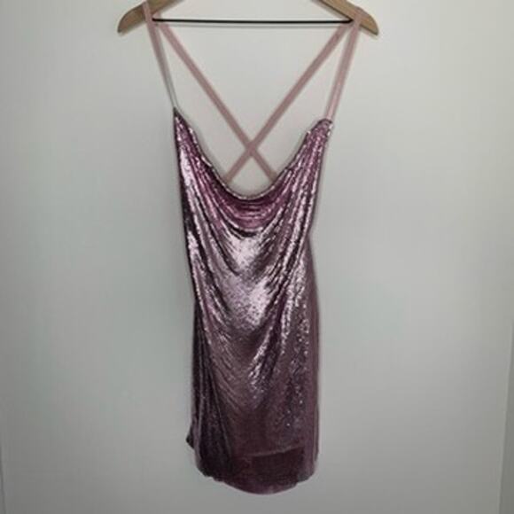 Meshki Glomesh Cowl Mini Dress Blush Pink Diamante Womens New Small - Picture 4 of 16